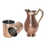 Copper Jug (Royal JUG 2000 ML / 67.63 oz) with Two Glass Drinkware Set of Jug and Glass