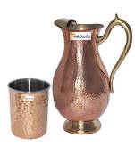 Copper Jug (Royal JUG 2000 ML / 67.63 oz) with One Glass Drinkware Set of Jug and Glass