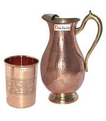 Copper Jug (Royal JUG 2000 ML / 67.63 oz) with One Glass Drinkware Set of Jug and Glass