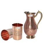 Copper Jug (Royal JUG 2000 ML / 67.63 oz) with Two Glass Drinkware Set of Jug and Glass