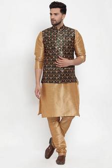 Men Green Silk Printed Nehru Jacket