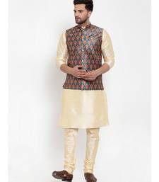 Men Teal Silk Printed Nehru Jacket