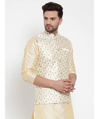 Men white Silk Embroidered Nehrujacket 3