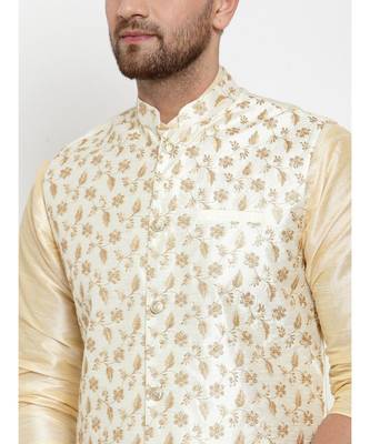 Men white Silk Embroidered Nehrujacket 5