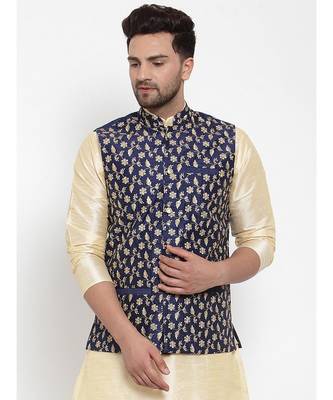 Men Navyblue Silk Embroidered Nehrujacket 1