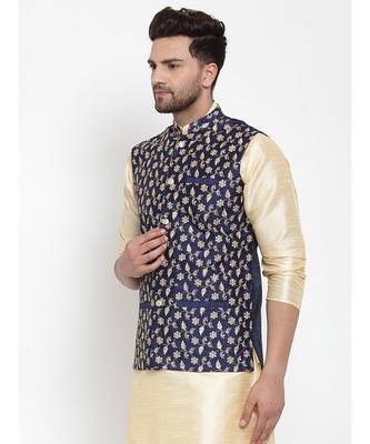 Men Navyblue Silk Embroidered Nehrujacket 2