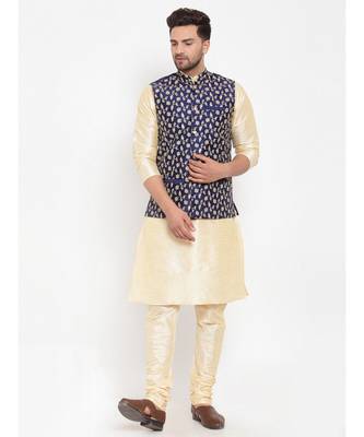 Men Navyblue Silk Embroidered Nehrujacket 4
