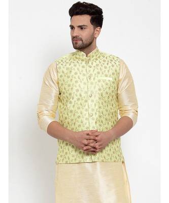 Men Limegreen Silk Embroidered Nehrujacket 1