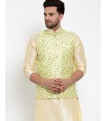 Men Limegreen Silk Embroidered Nehrujacket