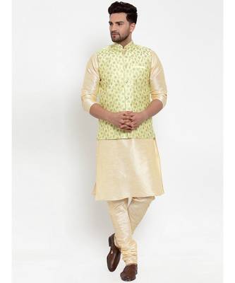 Men Limegreen Silk Embroidered Nehrujacket 2