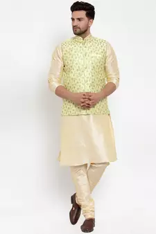 Men Limegreen Silk Embroidered Nehrujacket