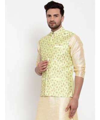 Men Limegreen Silk Embroidered Nehrujacket 3