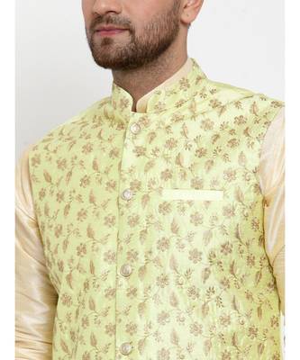 Men Limegreen Silk Embroidered Nehrujacket 4