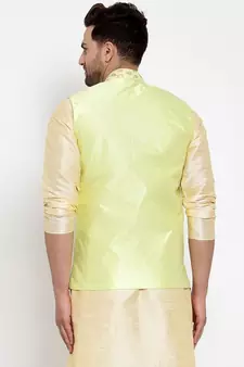 Men Limegreen Silk Embroidered Nehrujacket
