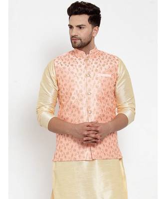 Men pink Silk Embroidered Nehrujacket 1
