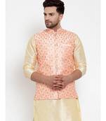 Men pink Silk Embroidered Nehrujacket
