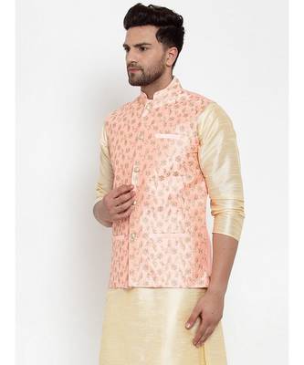 Men pink Silk Embroidered Nehrujacket 2