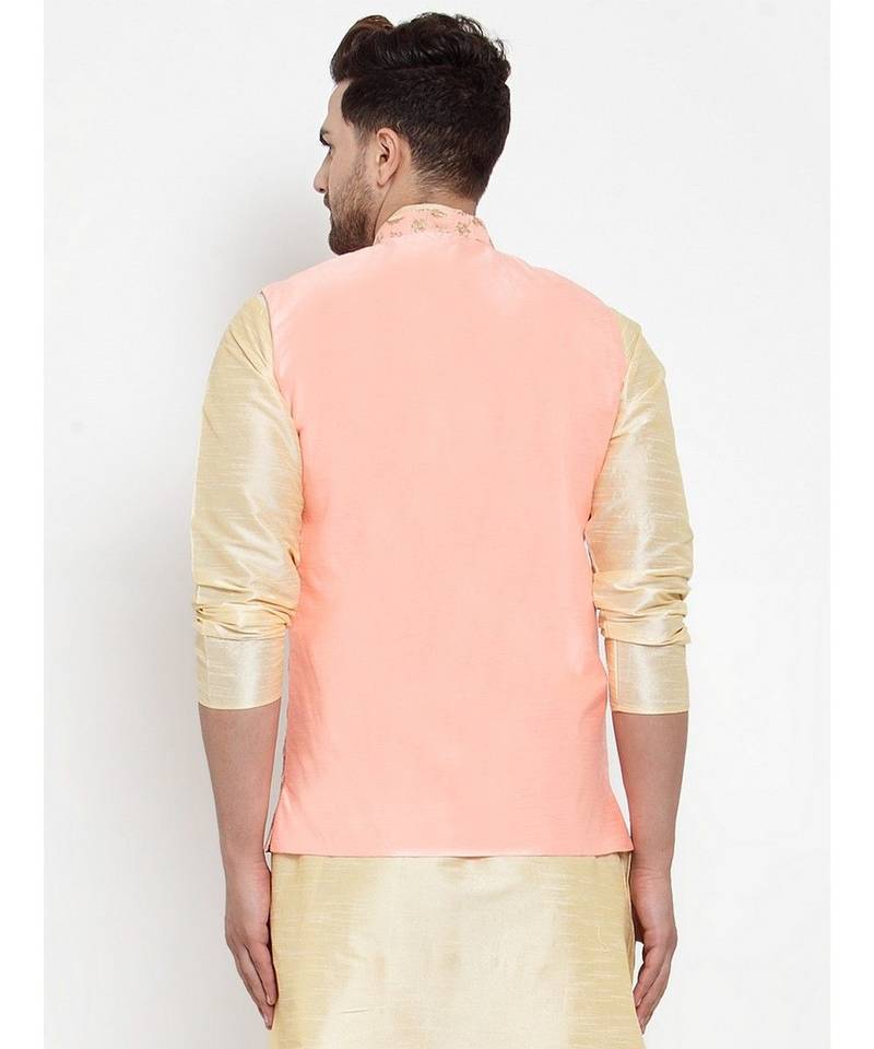 Men pink Silk Embroidered Nehrujacket