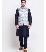 Men Sky Blue Satin Floral Jacket