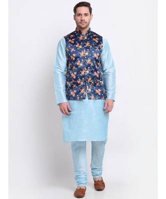Men Blue Satin Floral Jacket 1