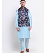 Men Blue Satin Floral Jacket