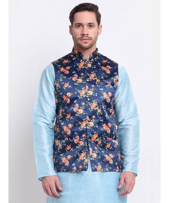 Men Blue Satin Floral Jacket 2