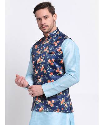 Men Blue Satin Floral Jacket 3