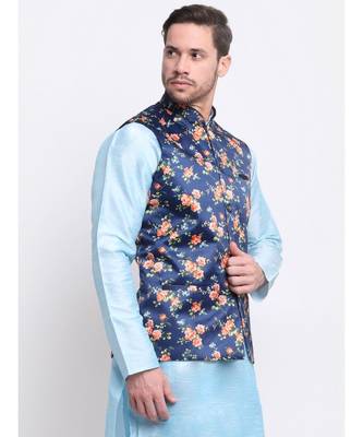 Men Blue Satin Floral Jacket 4