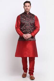 Men Black Satin Floral Jacket