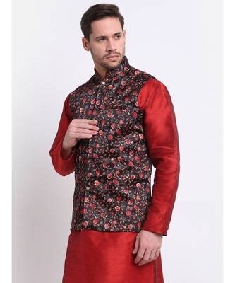 Men Black Satin Floral Jacket 2