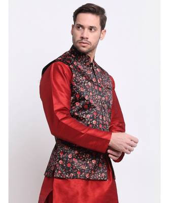 Men Black Satin Floral Jacket 3
