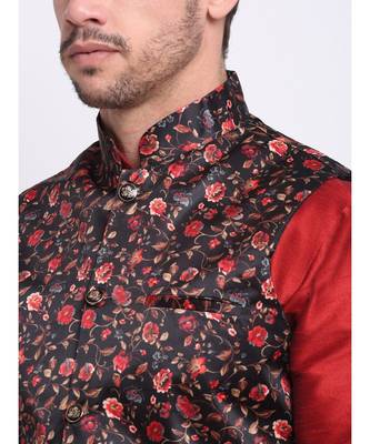 Men Black Satin Floral Jacket 4