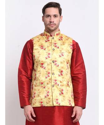 Men Yellow Satin Floral Jacket 2