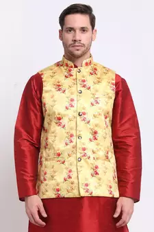 Men Yellow Satin Floral Jacket