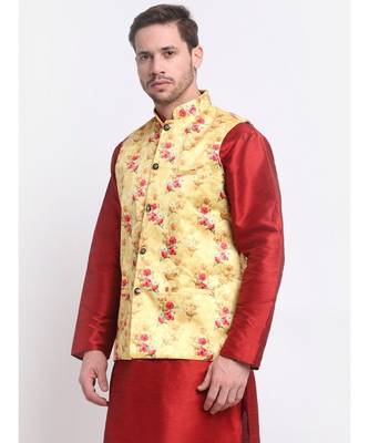 Men Yellow Satin Floral Jacket 3
