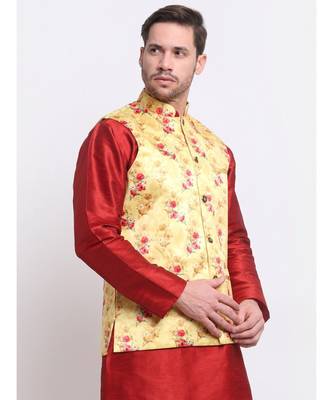 Men Yellow Satin Floral Jacket 4