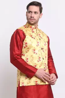 Men Yellow Satin Floral Jacket