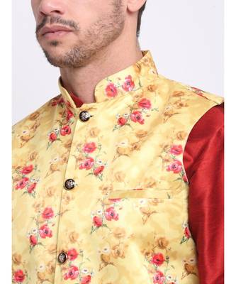 Men Yellow Satin Floral Jacket 5