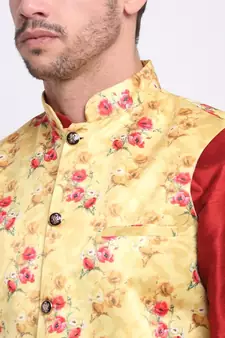 Men Yellow Satin Floral Jacket