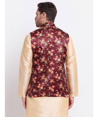 Men Maroon Satin Floral Jacket 2