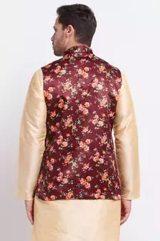 Men Maroon Satin Floral Jacket