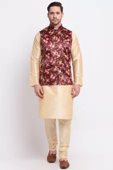 Men Maroon Satin Floral Jacket
