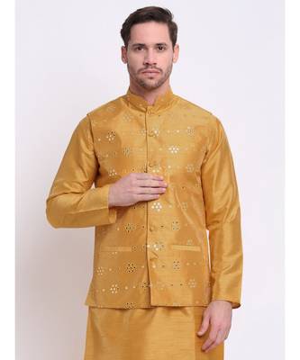 Men Gold Silk Mirror Work Jacket 2
