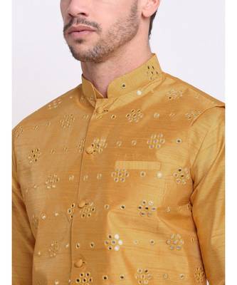 Men Gold Silk Mirror Work Jacket 4