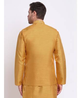 Men Gold Silk Mirror Work Jacket 5