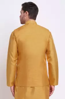 Men Gold Silk Mirror Work Jacket