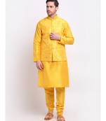 Men Yellow Silk Mirror Work Jacket