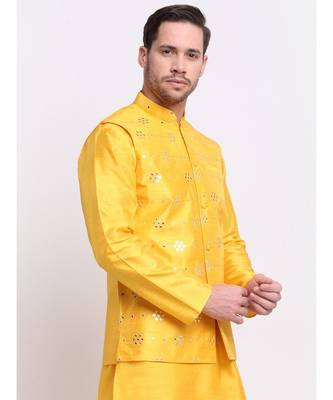 Men Yellow Silk Mirror Work Jacket 2