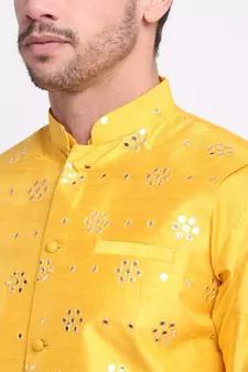 Men Yellow Silk Mirror Work Jacket