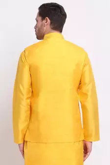Men Yellow Silk Mirror Work Jacket